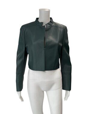 $3990 Akris Green Leather Short Jacket size 10/FR 42